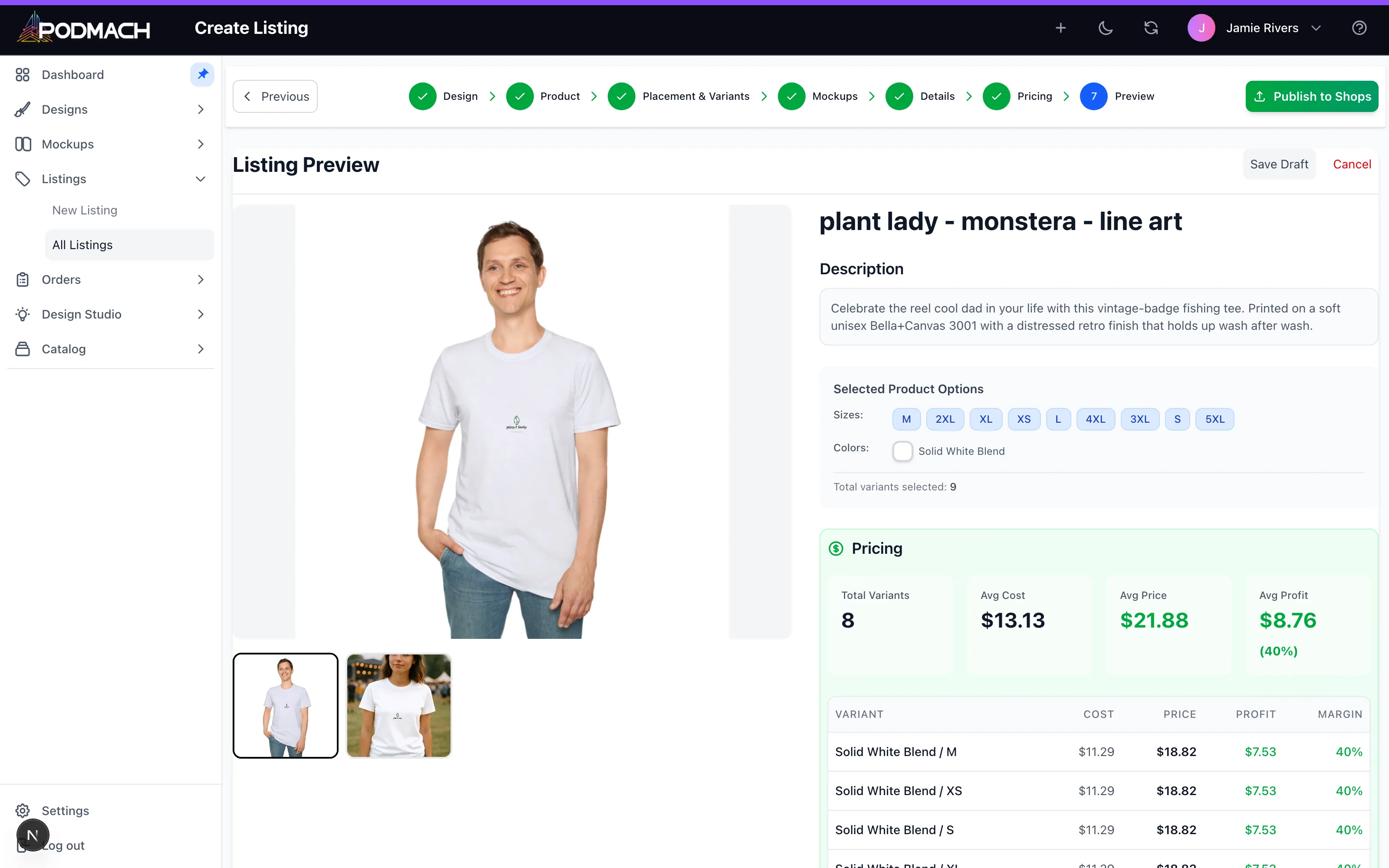 The preview step — everything assembled, one Publish to Shops click from live.
